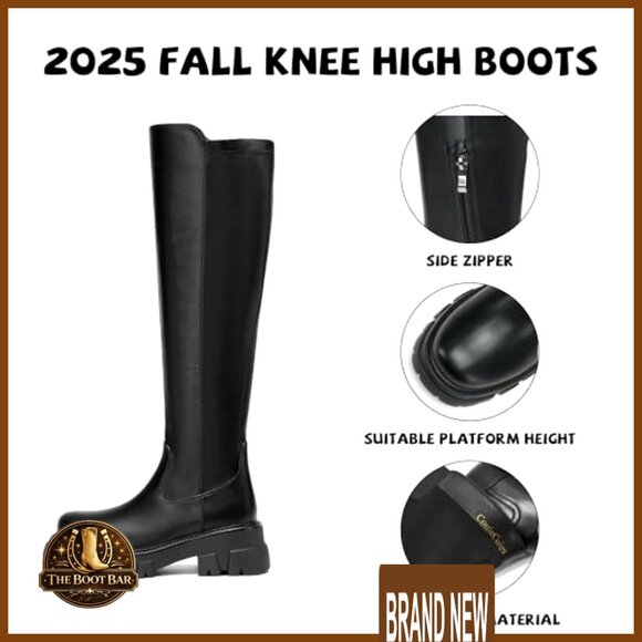 Women's Size 11 Knee High Platform Boots Wide Calf Lug Sole Zipper - Picture 4 of 7